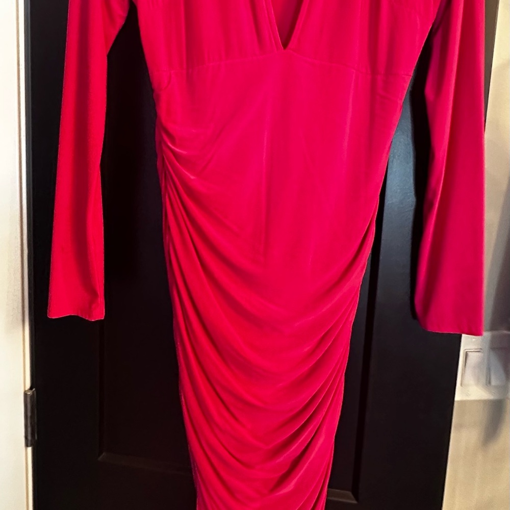 Pink/Fuscia Plunge Neck Bodycon Ruche Dress